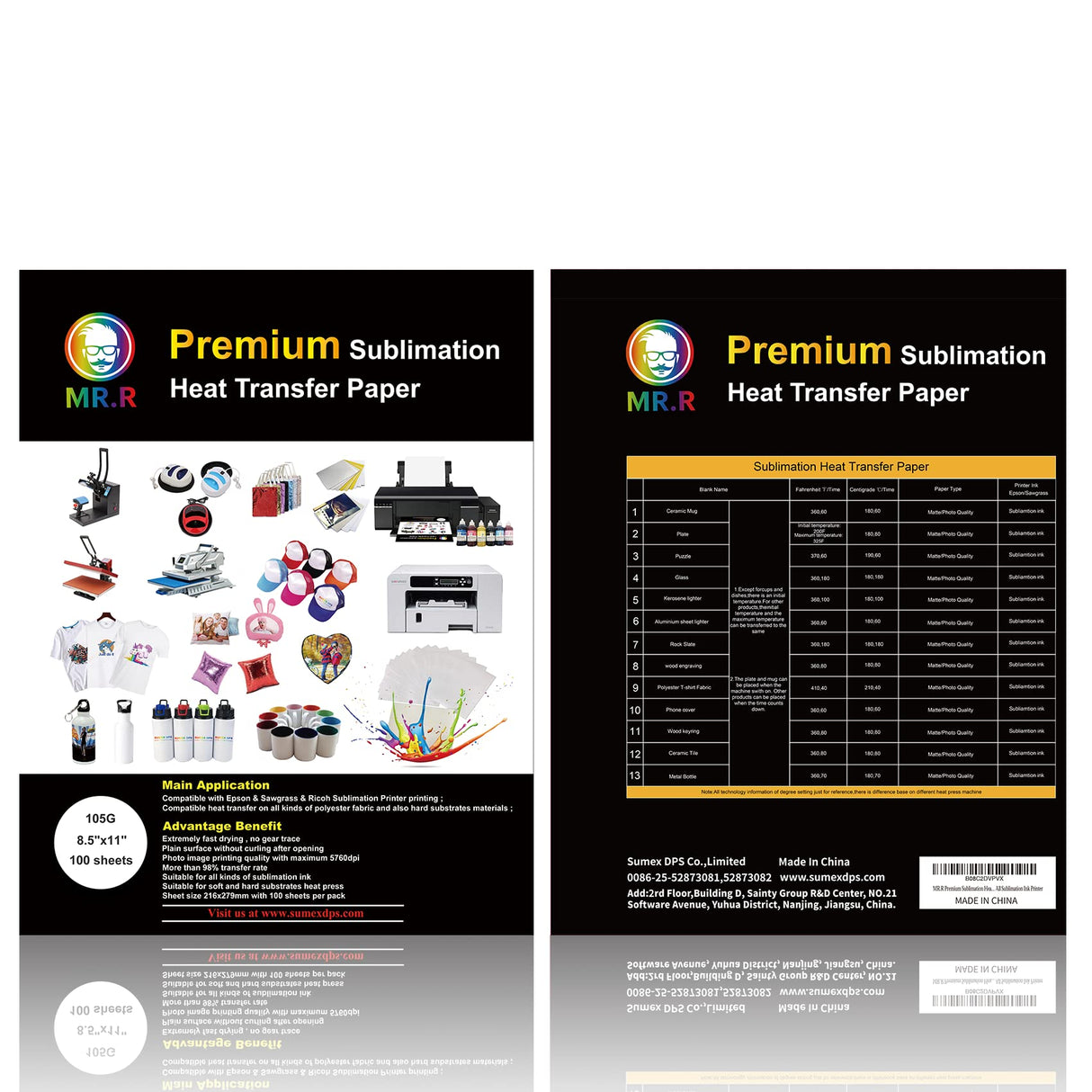 MR.R Premium Sublimation Heat Transfer Paper for Epson and Sawgrass,105gsm 8.5"x11" 100 sheets USA Letter Size per pack MR.R