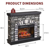 IFGET 42" Electric Fireplace with Mantel, Farmhouse Fireplace TV Stand w/23'' Freestanding Electric Fireplace Heater, Remote Control, Adjustable 3D Realistic Flame Level for Living Room, Light Grey IFGET