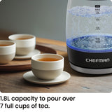 Chefman Electric Kettle, 1.8L 1500W, Hot Water Boiler, Removable Lid for Easy Cleaning, Auto Shut Off, Boil-Dry Protection, Stainless Steel Filter, BPA Free, Borosilicate Glass Electric Tea Kettle Chefman