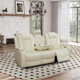 GEBADOL Power Recliner Sofa Set, Breathing Leather Sofa Set with Storage Console/Cup Holders/USB Ports, Leather Reclining Couch Set for Living Room (Creamy White, Sofa+LOVESEAT+Chair) GEBADOL