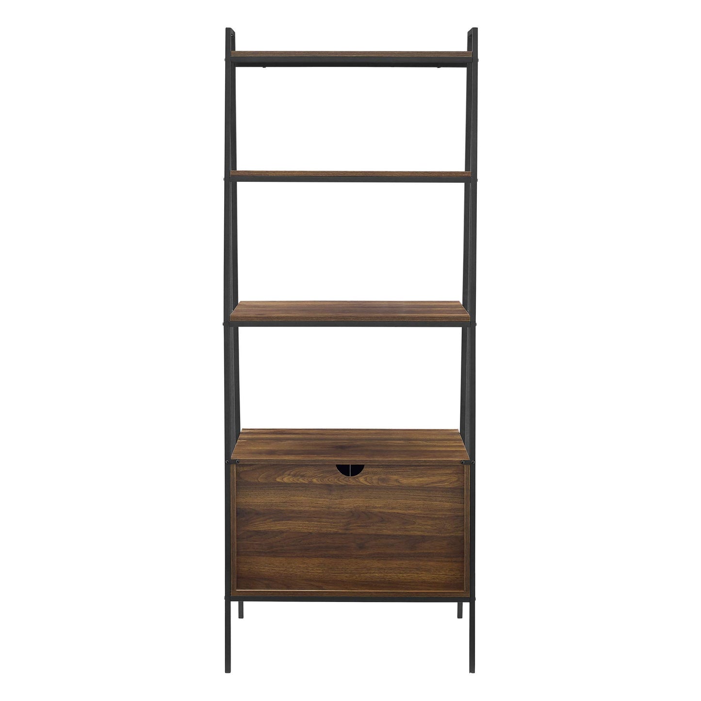 Industrial Dark Walnut Ladder Bookcase & Cabinet by Walker Edison - 72 Inch Home Office Workstation - WoodArtSupply