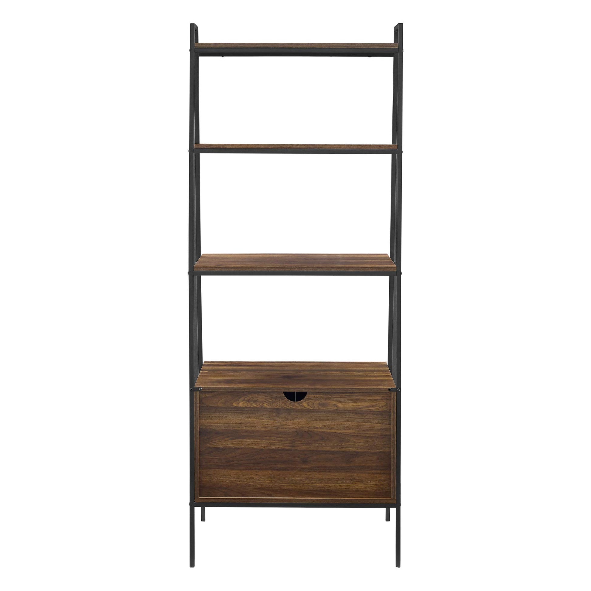 Industrial Dark Walnut Ladder Bookcase & Cabinet by Walker Edison - 72 Inch Home Office Workstation - WoodArtSupply