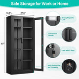 SISESOL Metal Storage Cabinet with Lock and Glass Doors,Glass Display Cabinet,67" Tall Black Storage Cabinets,Locking Curio Cabinets with 5 Shelves for Collectibles,Home,Office,Living Room SISESOL