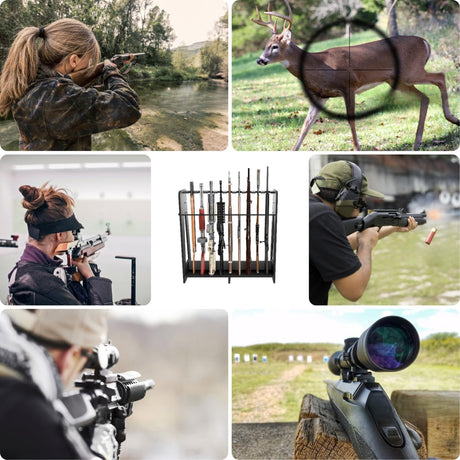 Prometis Gun Storage Racks Indoor - Freestanding Floor Wooden Rifle Standing Rack, Vertical Shotgun Storage Solutions and Gun Room Display Stand, 9 Slots Adjustable Height for up to 9 Long Guns Prometis