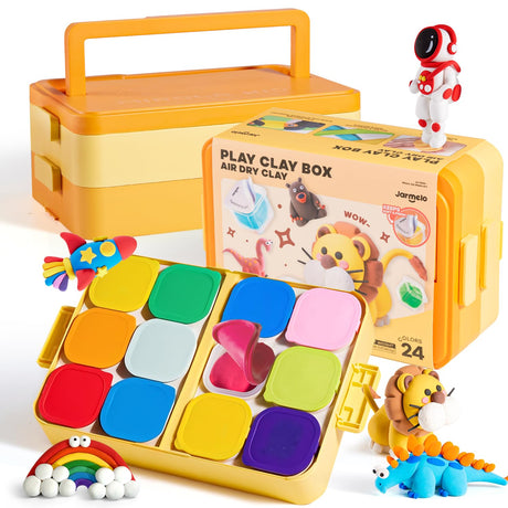 Air Dry Clay 24 Colors, Modeling Clay Kit with Clay Storage Box DIY Tools, Super Light, Soft & Mess-Free Magic Modeling Clay, Kids Art Crafts Gift for Boys & Girls Preschoolers Age 3-12 Year Olds Jar Melo