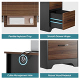 Bestier 59” Computer Desk with 4 Drawers, Office Desk with Storage, Industrial Executive Desk with File Drawer, Keyboard Tray & 2 Pedestals for Home Office & Studio, Cherry Bestier