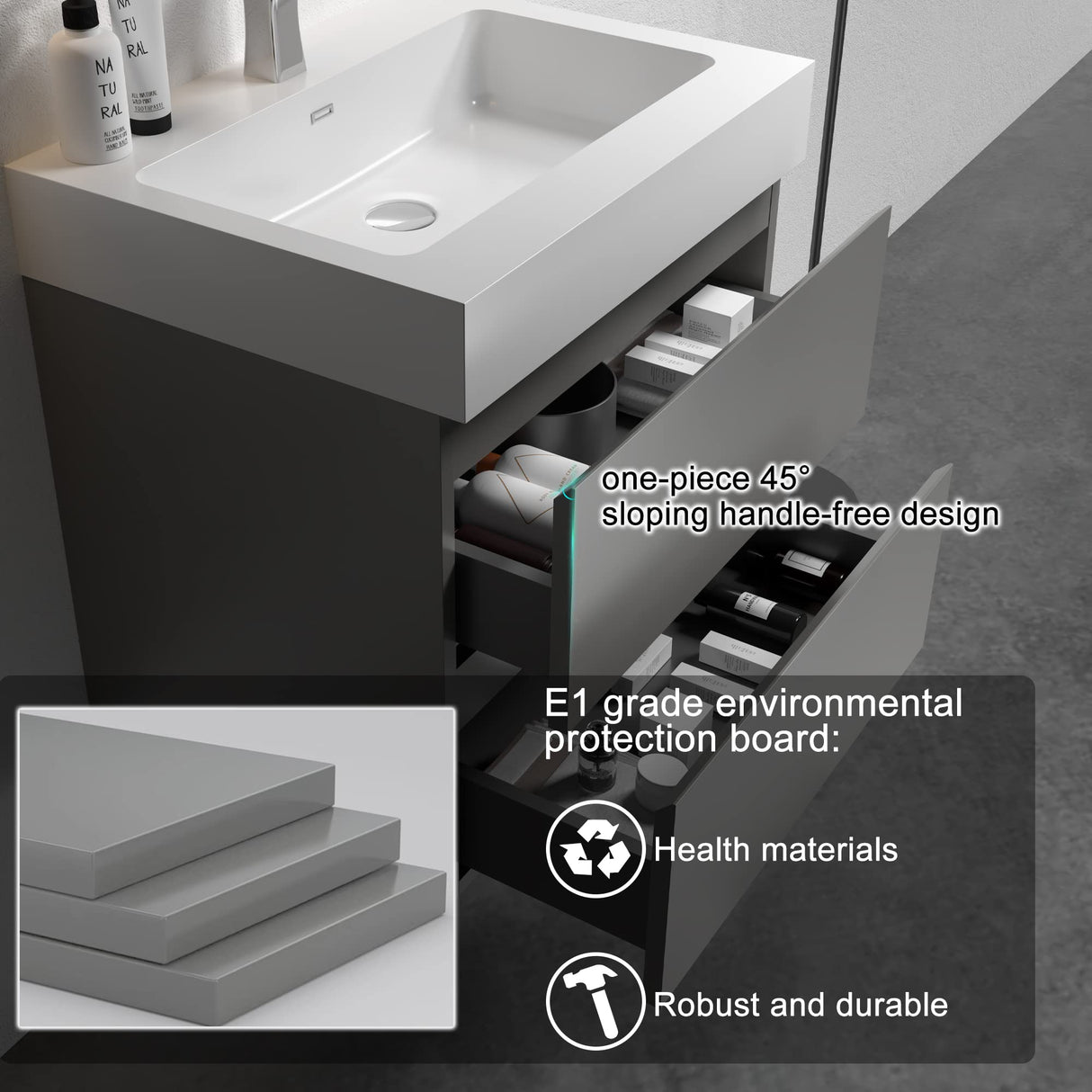 BLUHOUZZ Alice 24 Inch Bathroom Vanity with Sink with Overflow, Large Storage Wall Mounted Floating Bathroom Vanity for Modern Bathroom, One-Piece Sink Basin Minimalist Bathroom Sink Cabinet BLUHOUZZ
