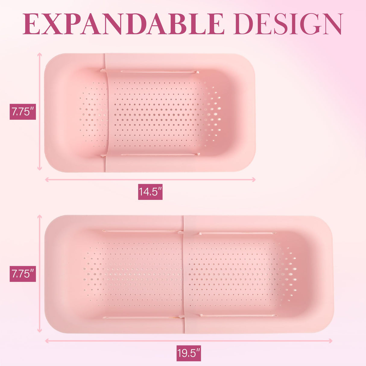 Paris Hilton Over the Sink Expandable Colander, Extendable Strainer, Adjustable from 14.5 inches to 19.5 inches, Fits most kitchen sinks, Made without BPA, Pink Paris Hilton