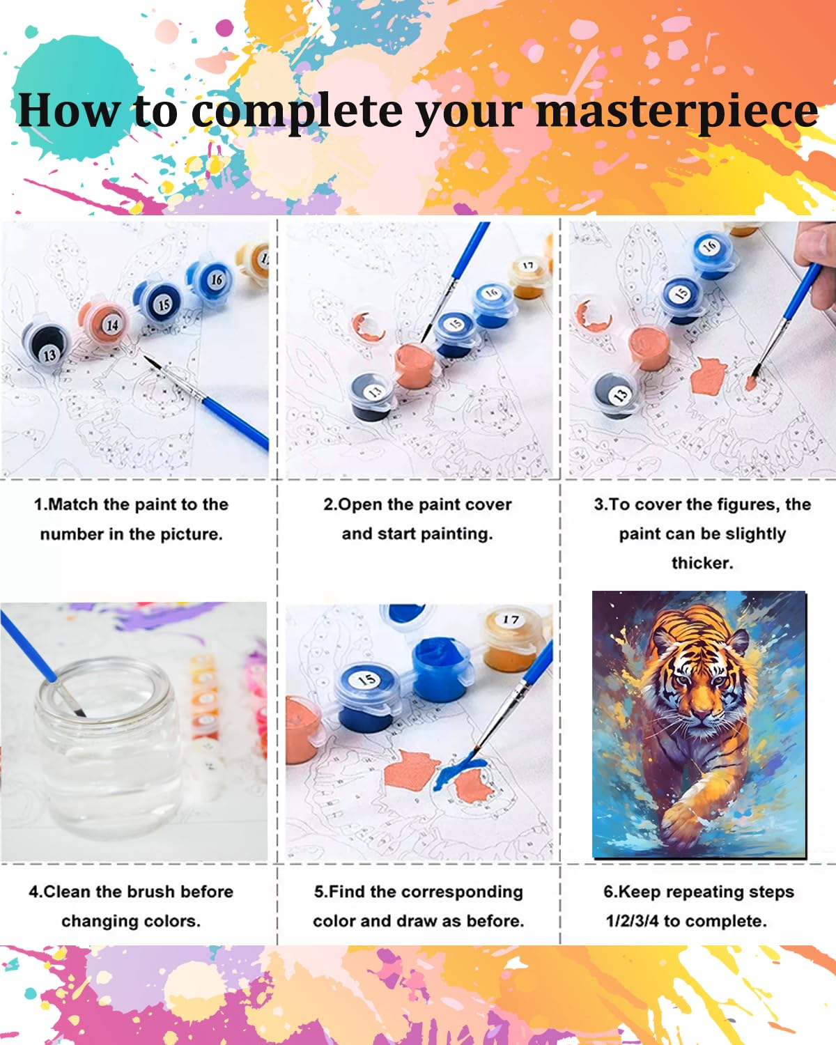 TOCARE Tiger Paint by Numbers Kit for Adults, Adult Paint by Number Tiger Canvas,Adults’ Paint-by-Number Kits Animal 16x20inch TOCARE