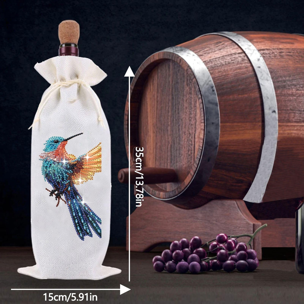 ARTopet DIY Diamond Christmas Wine Bottle Bags with Drawstring Diamond Art Painting Burlap Wine Gift Bags for Xmas Festive Holiday Party Wedding, Travel, Birthday-Hummingbird ARTopet