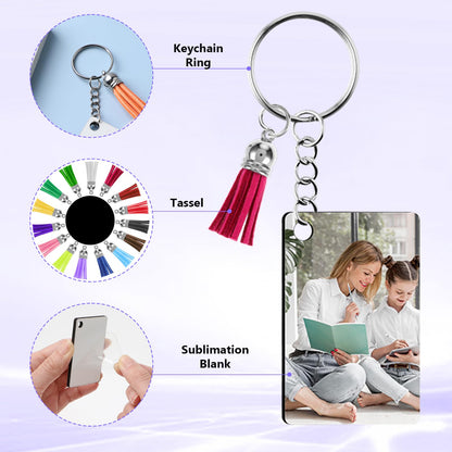 Sibba 120Pcs Sublimation Keychain Blanks Bulk, MDF Rectangle Sublimation Blanks with Tassels Keychain Rings & Jump Rings, Double Side Heat Transfer Blanks for DIY Keychain Crafting