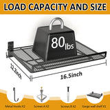 BABKAS Garage Wall Shelving, Metal Garage Wall Shelf with 2 Hooks, Heavy Duty Wall Shelves Mounted for Garage Storage, Laundry Room, Closet and Kitchen | Holds Up to 80 Lbs | 16.5" x 12.2" BABKAS