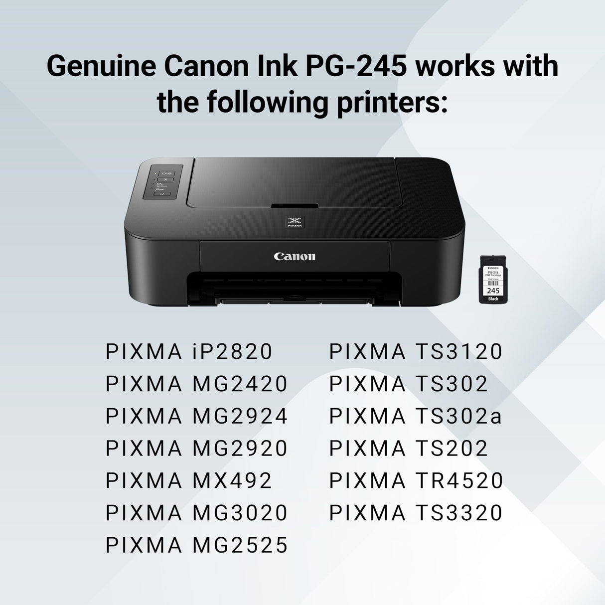 Canon PG-245 Genuine Black Ink Cartridge, Compatible with iP2820, MG2420/2924/2920/3020/2522/2525, MX492, TS3120/302/302a/202/202a/4520/3320 Canon