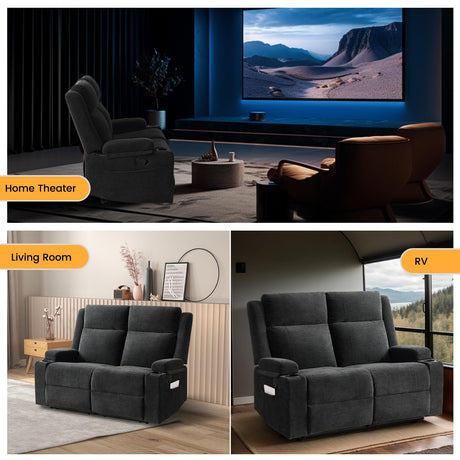 RIHEREFY Loveseat Recliner Sofa, Double Recliner Loveseat with Adjustable Footrest & Cup Holder, Wall Hugger Sofa for Living Room & Home Theater & RV(Black) RIHEREFY