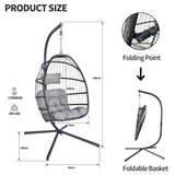 EcoTide Hanging Egg Chair with Stand, Indoor Outdoor Swing Egg Chair, Patio Wicker Rattan Hammock Egg Chairs with Cushion for Bedroom, Balcony, Garden,350LBS Capacity-Grey EcoTide