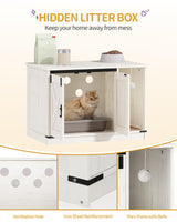 Hzuaneri Cat Litter Box Enclosure, Hidden Litter Box Cabinet Furniture with Bell, Indoor Cats House, Farmhouse Style, 31.5 x 19.7 x 20.9Inches, for Hallway, Bedroom, White CB82414B Hzuaneri