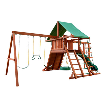 Gorilla Playsets 01-0011 Sun Valley II Wood Swing with Monkey Bars, Tire Swing, and Rock Wall, Redwood