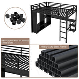 MAKIAAP Queen Heavy Duty Metal Loft Bed with L-Shaped Desk, Wardrobe & 5 Storage Shelves – Space-Saving Design for Kids, Teens, Adults – 500LBS Capacity, Easy Assembly (Queen) MAKIAAP