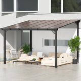 EBE 12' x 10' Gazebo, Wall Mounted Gazebo Pergola on Clearance, Hardtop Lean to Gazebo Awning with Sloped Roof, for Patio, Porch, Deck EBE