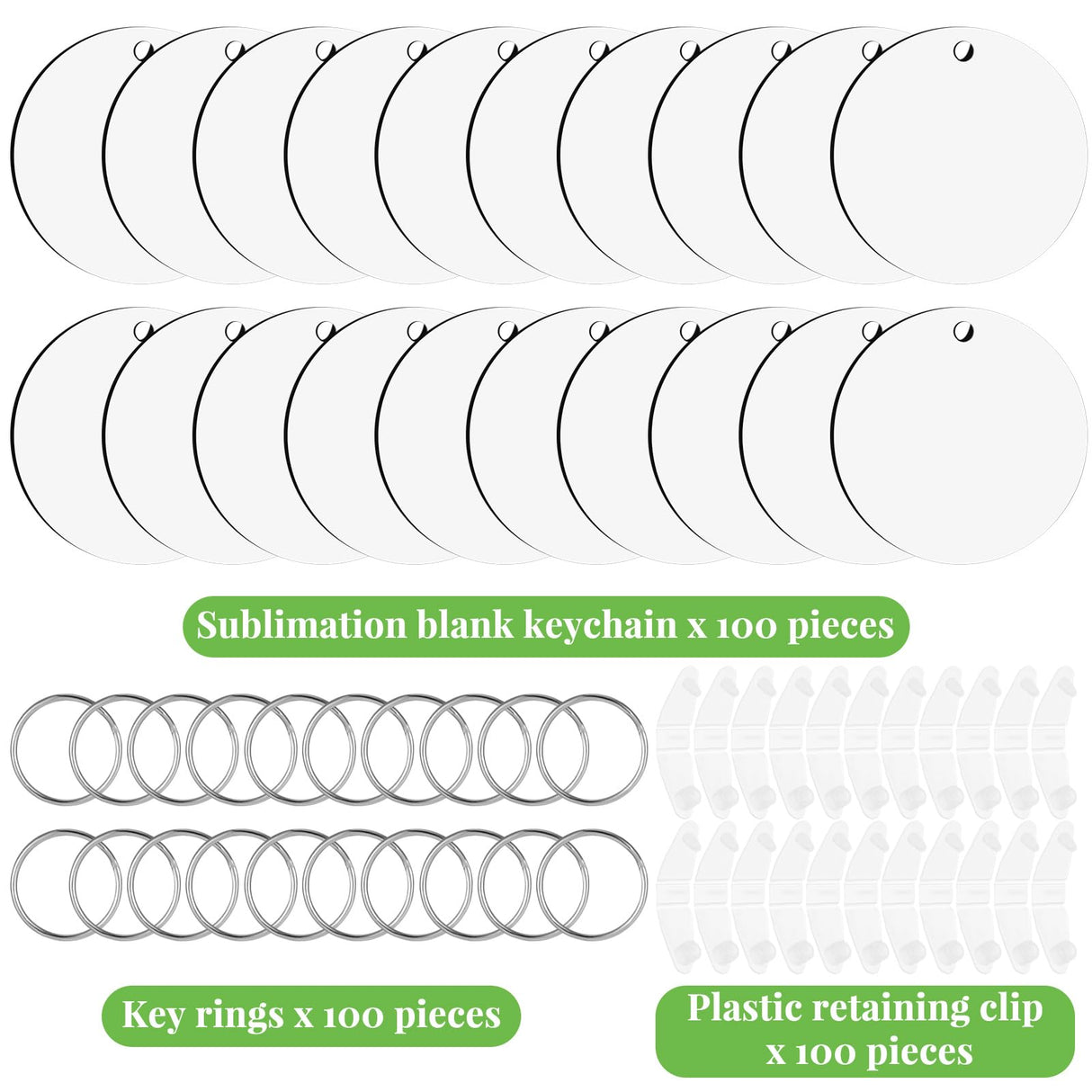 300 Pcs Sublimation Keychain Blanks Bulk Double Side Heat Transfer Sublimation MDF Blank Set with Keychain Rings & Jump Rings,Heat Transfer Keychain Blank Board for DIY Crafts(Round) Guiqulai