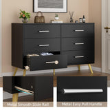 Shintenchi 6 Drawer Dresser, Wide Chest of Drawers Organizer Storage with Drawers, Large Storage Cabinet, Modern Design Dresser for Bedroom, Living Room, Porch, Black Shintenchi