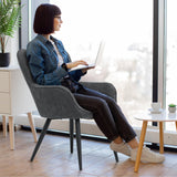 Athena Collection Wingback Accent Chair for Living Room, Upholstered Arm Reading Chair for Adults, Cozy Linen Fabric Armchair with Metal Legs for Bedroom, Makeup, Office, Grey Athena Collection