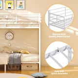 VINGLI Bunk Bed Twin Over Twin with 15 Inches Extra High Guardrail 2 Deckers Bunk Bed with Stairs & Flat Rungs, Heavy Duty Metal Slats, No Box Spring Needed, White VINGLI