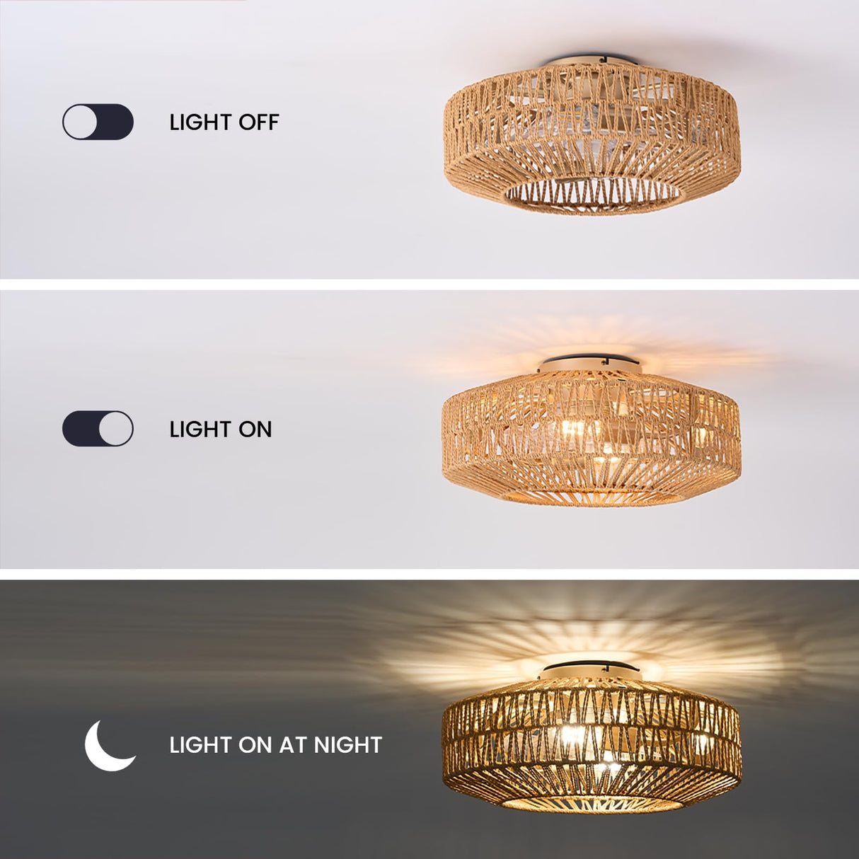 Gutenliter 20" Woven Caged Low Profile Bladeless Ceiling Fan with Light and Remote, Farmhouse Flush Mount Boho Ceiling Fans Light, Enclosed Industrial Ceiling Fan 6 Speed Reversible w/ 4 E26 Bulb Base Gutenliter