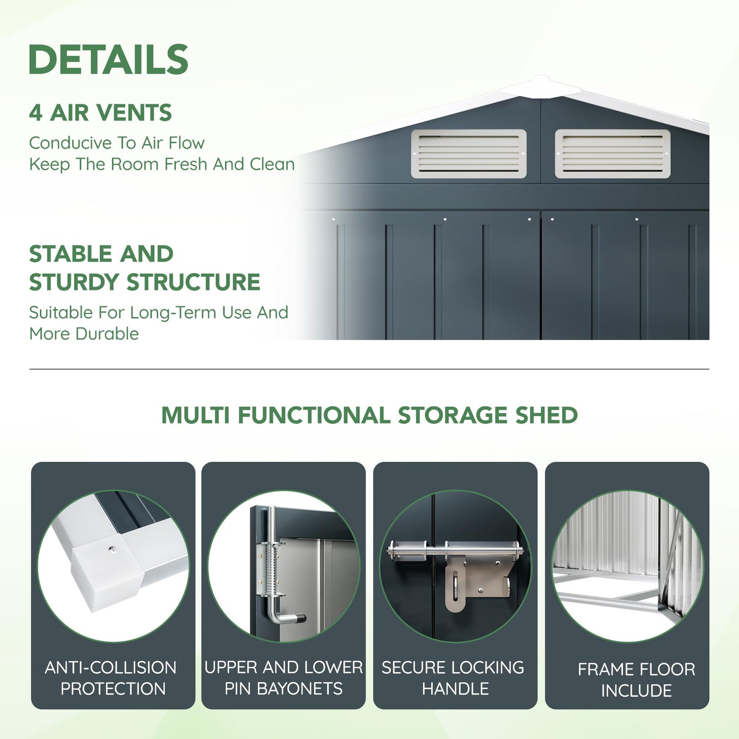 MistMo 5x3X6.3FT Outdoor Steel Storage Shed with Lockable Doors and Frame Floor, Compact Small Bike Shed, Ideal for Garden, Backyard, Swimming Pool, Patio Utility and Tool Storage - WoodArtSupply