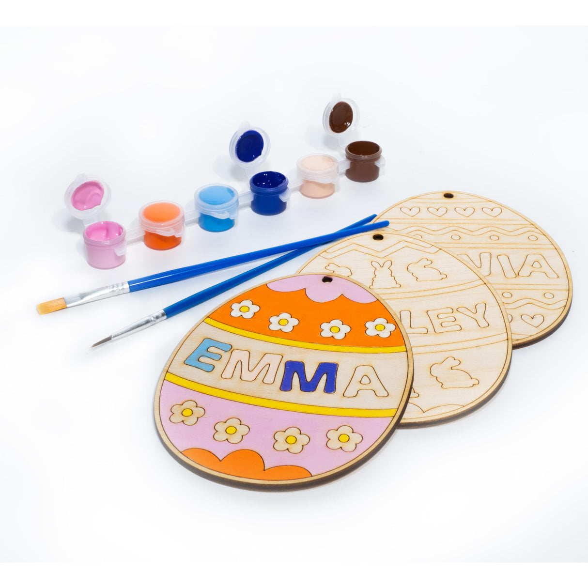 Lara Laser Works Single, DIY Wooden Painting Crafts for Kids, Easter Egg Paint Set Personalized w/Name - 5 Designs - Decorating Easter Egg Basket Stuffer for Children, Make Your Own Easter Eggs Lara Laser Works