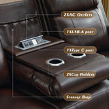 Neptane Power Reclining Sofa with Adjustable Headrest, Home Theater Seating with LED Light/Armrest Storage/Outlet/Side Pocket/Type-C USB, Power Loveseat Recliner Sofa for Home Theater Neptane