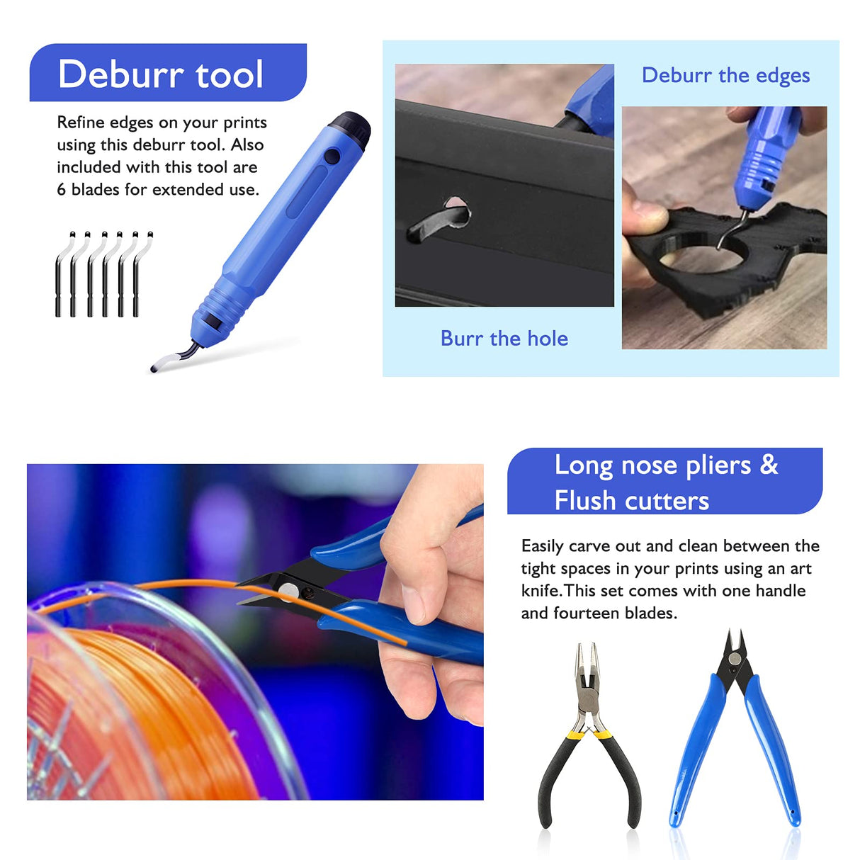 YEETIN 45 Pieces 3D Printer Tools Kit, 3D Printing Accessory Includes Deburring Tool, Digital Caliper, Art Knife Set, Tube Cutter, Storage Bag Suitable for 3D Print Removing, Cleaning, Finishing YEETIN