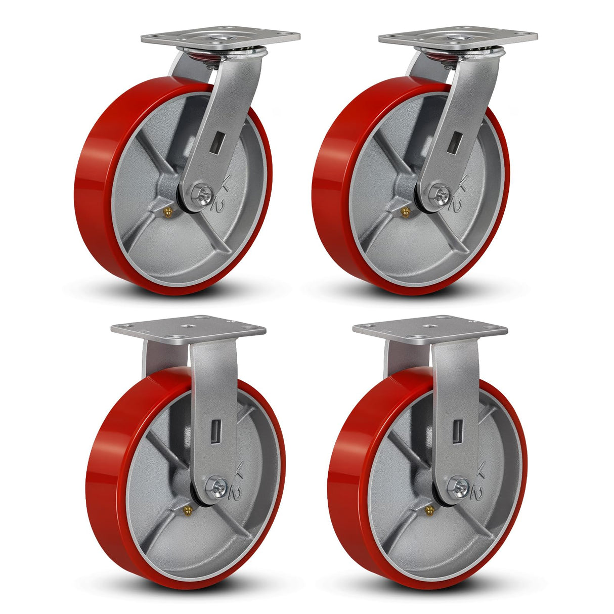 FOVERSWIVE 8"x2" Industrial Casters- Heavy Duty casters,Polyurethane Casters Wheel,Capacity up to 6000 Lb. Use for Platform Truck, U-Boat Cart,Workbenches(2 Swivel & 2 Rigid) FOVERSWIVE