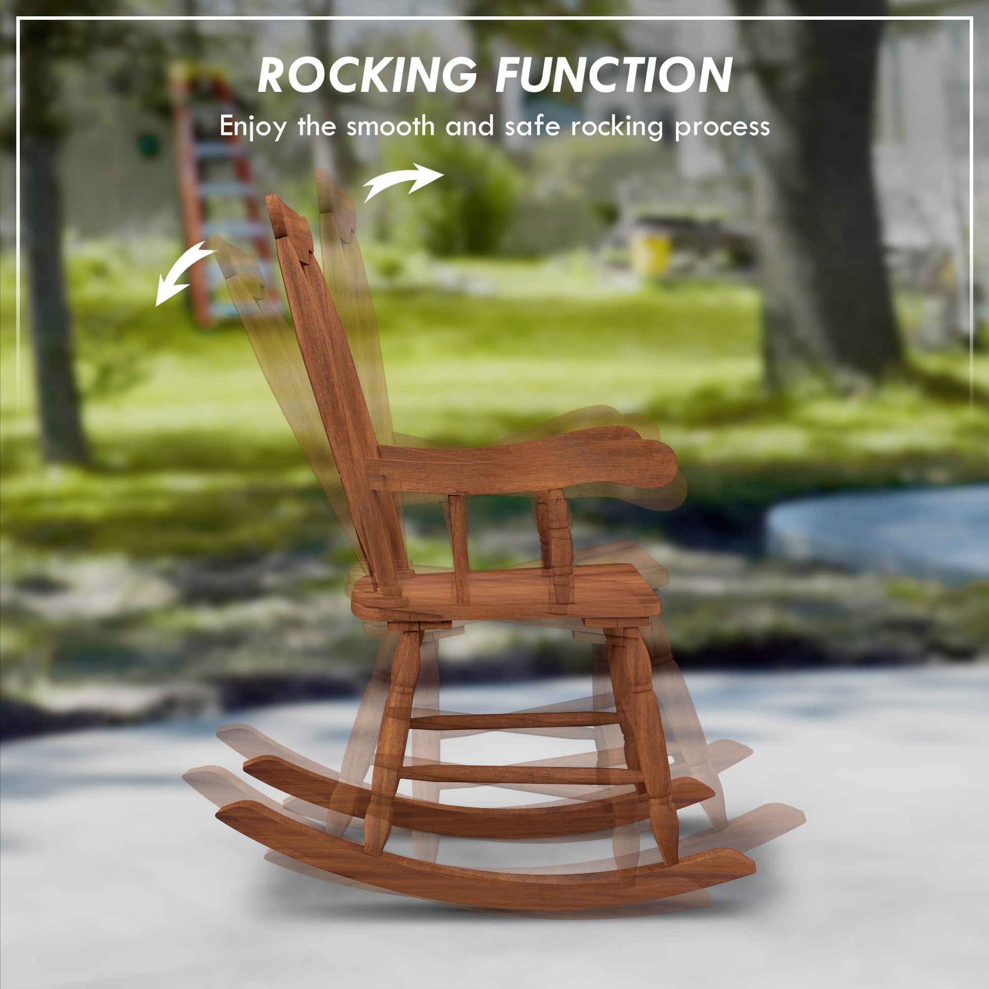 Outsunny Outdoor Wood Rocking Chair, 350 lbs. Porch Rocker with High Back for Garden, Patio, Balcony, Teak - WoodArtSupply