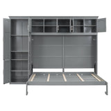 Hlcodca Queen Size Murphy Bed Cabinet with Closet, Foldable Wall Bed Frame with Built-in Top Shelf, Wood Hidden Bed with Support Slats, Space Saving Bed for Guest Room (Gray-00) Hlcodca