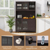 Giantex 73" Kitchen Pantry Storage Cabinet, Hutch Cabinet with LED Lights & Power Outlet, Kitchen Buffet Cabinet w/Wine Glass Racks, Countertop, Adjustable Shelves, Drawers for Dining Room (Espresso) Giantex