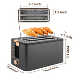 Mecity 4 Slice Toaster, Long Slot Toaster With Warming Rack, Bagel/Defrost/Reheat Functions,Warming Rack, Crumb Tray, 6 Browning Settings, Extra Wide Long Slots, Stainless Steel, 1300W,Grey Mecity