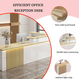 Front Desk Reception Counter, Modern Salon Reception Desk with LED Lights & Lockable Drawer Retail Counter for Clothing Store Company Front Coffee Shop Generic