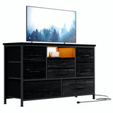 Jojoka 8 Dresser TV Stand with Power Outlet & LED for 55'' TV, Long Dresser for Bedroom with 8 Deep Drawers, Wide Console Table for Storage in Closet, Living Room, Entryway, Wood Top Jojoka