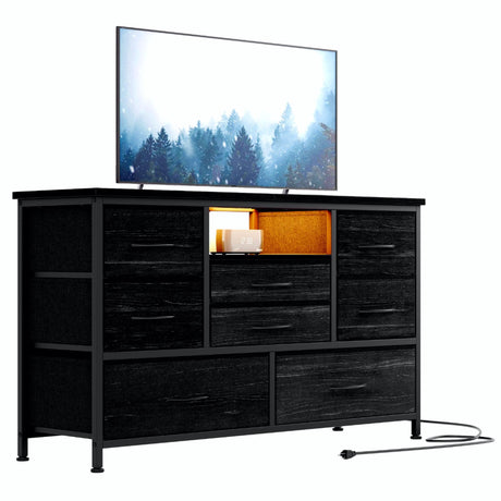 Jojoka 8 Dresser TV Stand with Power Outlet & LED for 55'' TV, Long Dresser for Bedroom with 8 Deep Drawers, Wide Console Table for Storage in Closet, Living Room, Entryway, Wood Top Jojoka