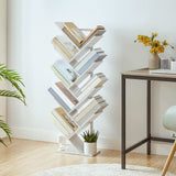HOOBRO Tree Bookshelf, 9-Tier Bookcase Wooden Shelves, Floor Standing Storage Rack, for Display of CDs, Books in Living Room, Home Office, Wood Storage Rack for Bedroom, White WT08SJ01G1 HOOBRO