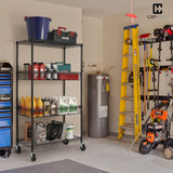 CAPHAUS NSF Commercial Heavy Duty 4 Tier Wire Shelving w/Two Trapezoid Baskets, Wheels, Leveling Feet, Storage Metal Shelf, Basement Garage Shelving Storage, Utility Wire Rack Storage Shelving Black CAPHAUS