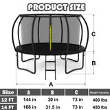 Liyarya 12FT/14FT Trampoline for Kids/Adults - Outdoor Recreational Trampoline with Enclosure Net, Curved Poles, Ladder, Heavy Duty, Anti-Rust Coating, ASTM Approved Liyarya