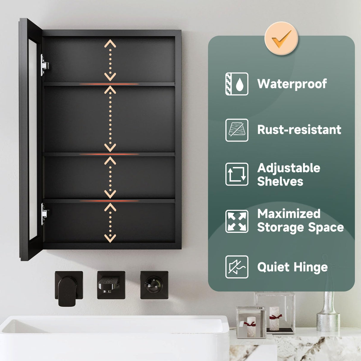 BOHMIROO 16x24 Inch Medicine Cabinet Mirror for Bathroom Recessed Medicine Cabinet with Mirror or Surface Wall-Mounted Aluminum Alloy Framed Bathroom Cabinet Mirror Black Metal BOHMIROO