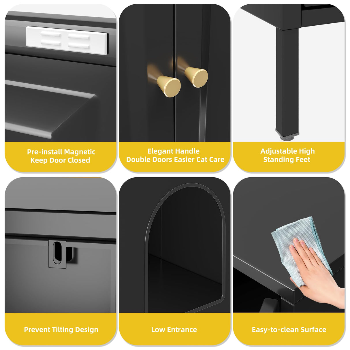 Aobabo Cat Litter Box Enclosure, Metal Cat Washroom Furniture with Barn Door, Pet House, Fit Most of Litter Box, Black, Assembly Required Aobabo