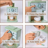 MONT PLEASANT Kids Wooden Toys Toddler Pretend Play Kitchen Accessories Green Coffee Maker Espresso Machine Playset Montessori Kitchen Toy Gift for Girls and Boys MONT PLEASANT