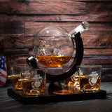 U.S. Marine Globe Whiskey Decanter Set with 4 Liquor Glasses - Marine Veteran Gift Set with Mahogany Wood Base & Emblem - Gifts for Men, U.S.A Flag - Bourbon and Scotch Military Gifts for Dad (29 OZ) The Wine Savant
