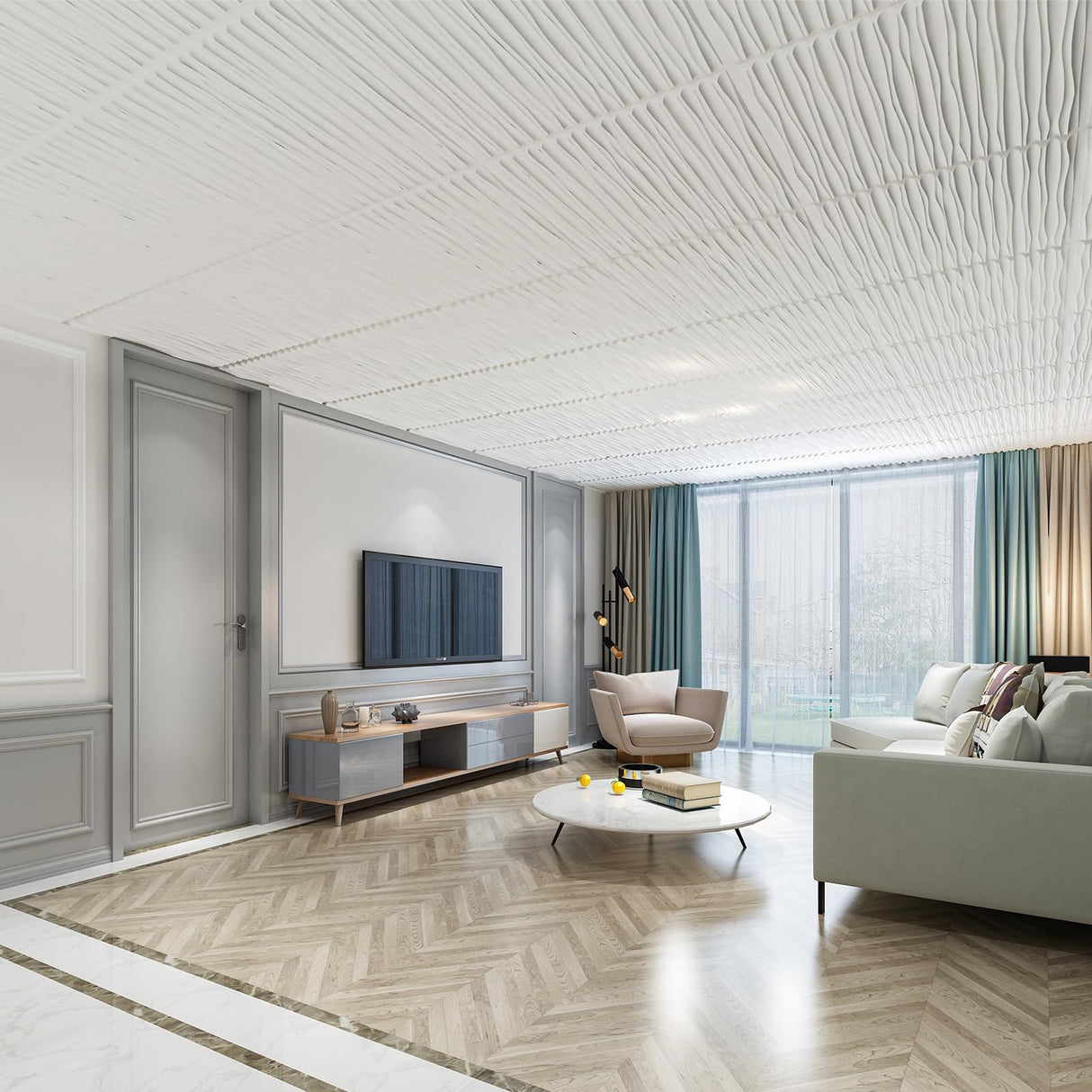 Art3dwallpanels Ceiling Tiles 24 x 24 for Interior Wall Décor, 12 Pack Drop Ceiling Tile 3D Wall Panel Fire Rated Waterproof Premium PVC, No Sag and Breakage Wall Panels Cover 48.Sq.Ft. White Art3dwallpanels