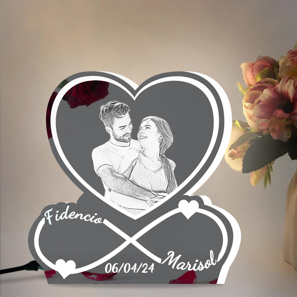 QGTHKLP Personalized Infinity Love Name Mirror Light Custom Light Up Name Mirror Funny Acrylic Mirror Neon Sign Gift for Couple Christmas Valentine's Day (Style 12) QGTHKLP