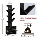 Azaeahom 6 Tier Tree Bookshelf, Wood Bookcase with Storage Cabinet, Modern Tall Narrow Bookshelves Organizer, Floor Standing Book Shelf for Bedroom/Living Room/Home Office/Corner (Black, 6 Tier) Azaeahom